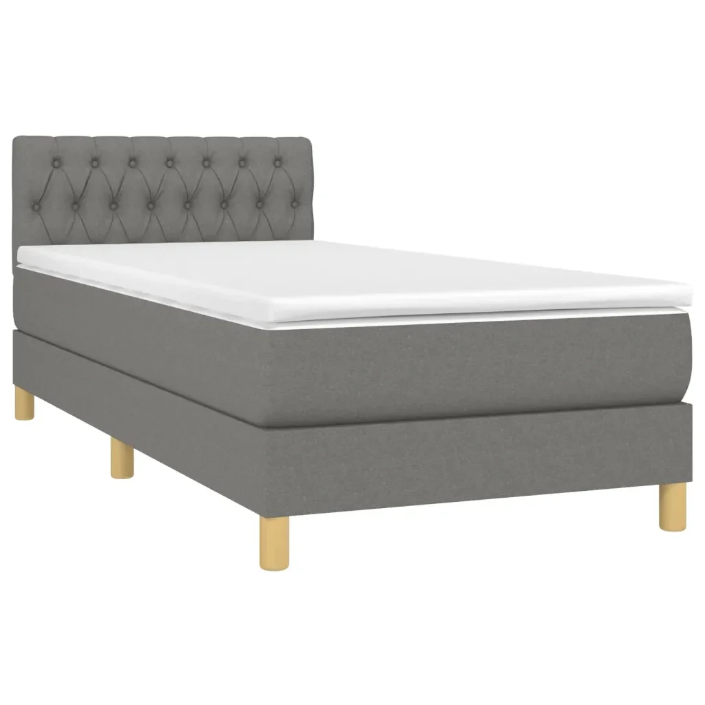 Letto singolo | Letto per adulti | Giroletto a Molle con Materasso Grigio Scuro 90x190 cm Tessuto - Image 4