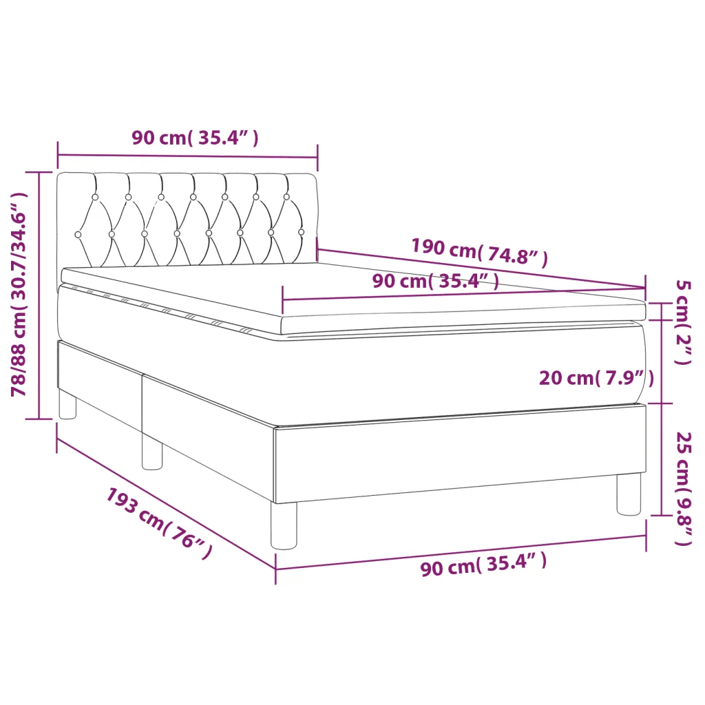 Letto singolo | Letto per adulti | Giroletto a Molle con Materasso Grigio Scuro 90x190 cm Tessuto - Image 7