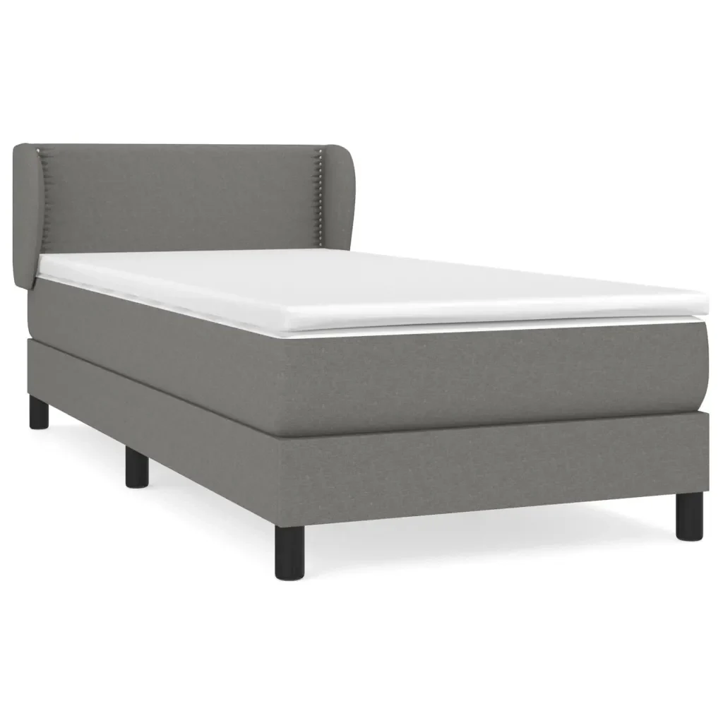 Letto singolo | Letto per adulti | Giroletto a Molle con Materasso Grigio Scuro 90x190 cm Tessuto