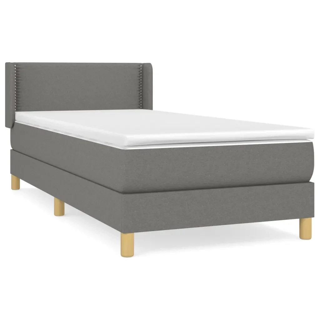 Letto singolo | Letto per adulti | Giroletto a Molle con Materasso Grigio Scuro 90x190 cm Tessuto