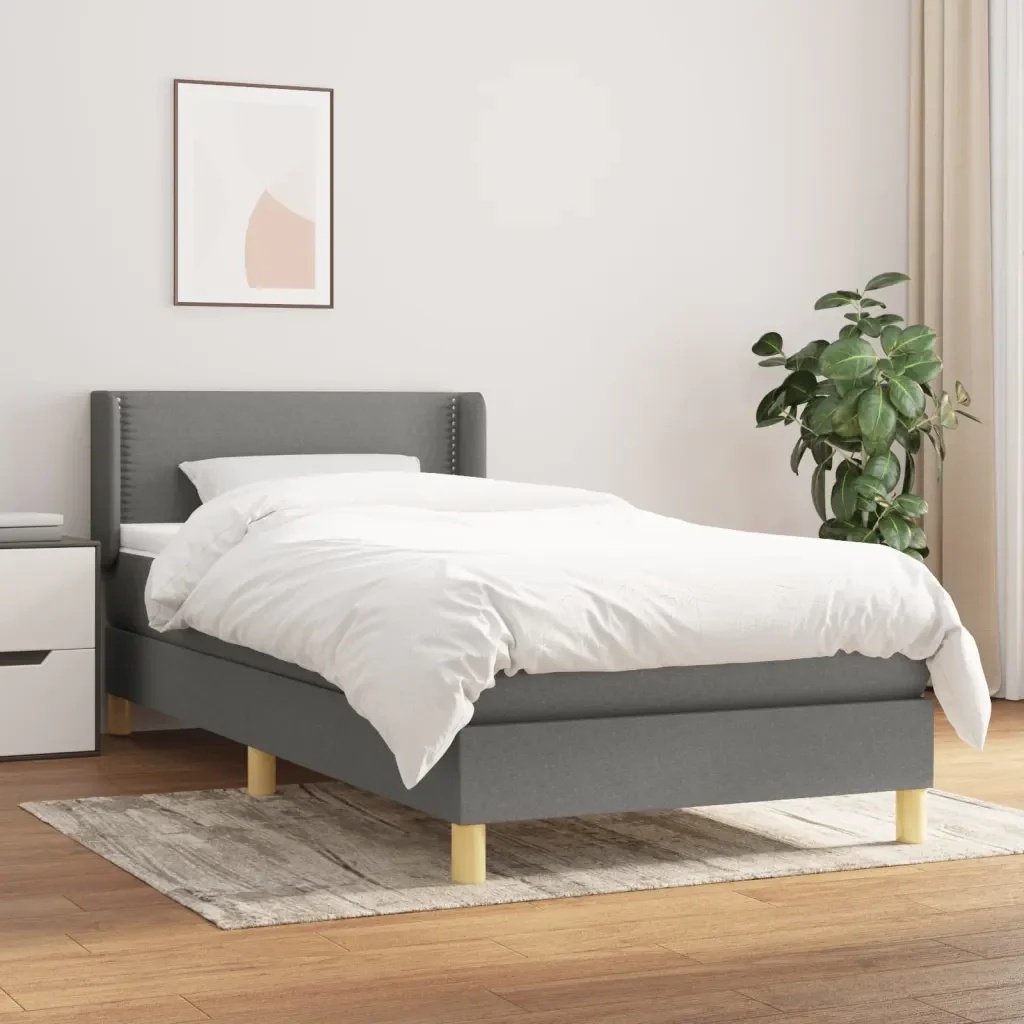 Letto singolo | Letto per adulti | Giroletto a Molle con Materasso Grigio Scuro 90x190 cm Tessuto - Image 2