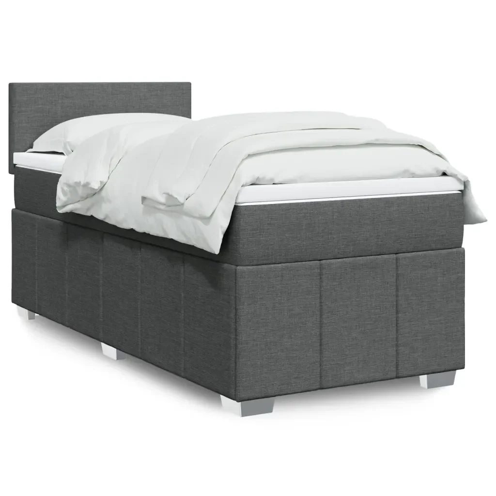 Letto singolo | Letto per adulti | Giroletto a Molle con Materasso Grigio Scuro 90x190 cm Tessuto - Image 2