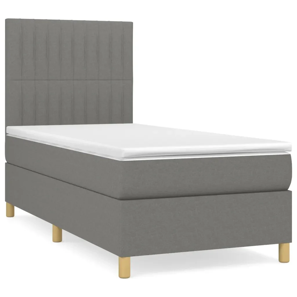 Letto singolo | Letto per adulti | Giroletto a Molle con Materasso Grigio Scuro 90x190 cm Tessuto