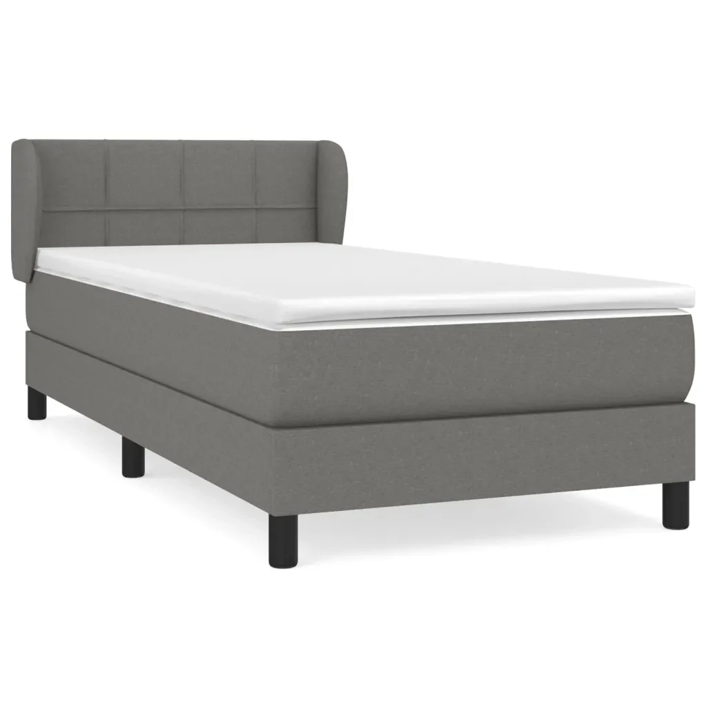 Letto singolo | Letto per adulti | Giroletto a Molle con Materasso Grigio Scuro 90x190 cm Tessuto
