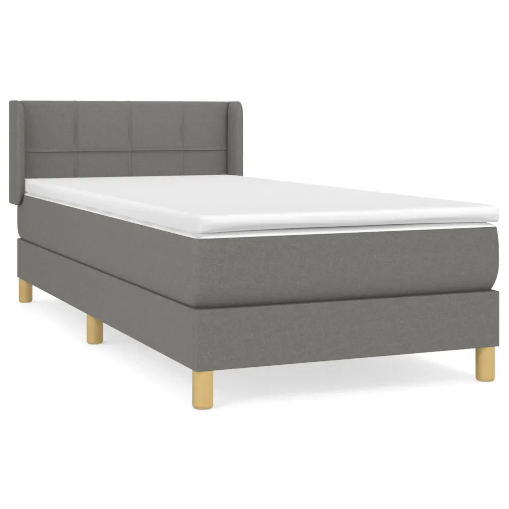 Letto singolo | Letto per adulti | Giroletto a Molle con Materasso Grigio Scuro 90x190 cm Tessuto
