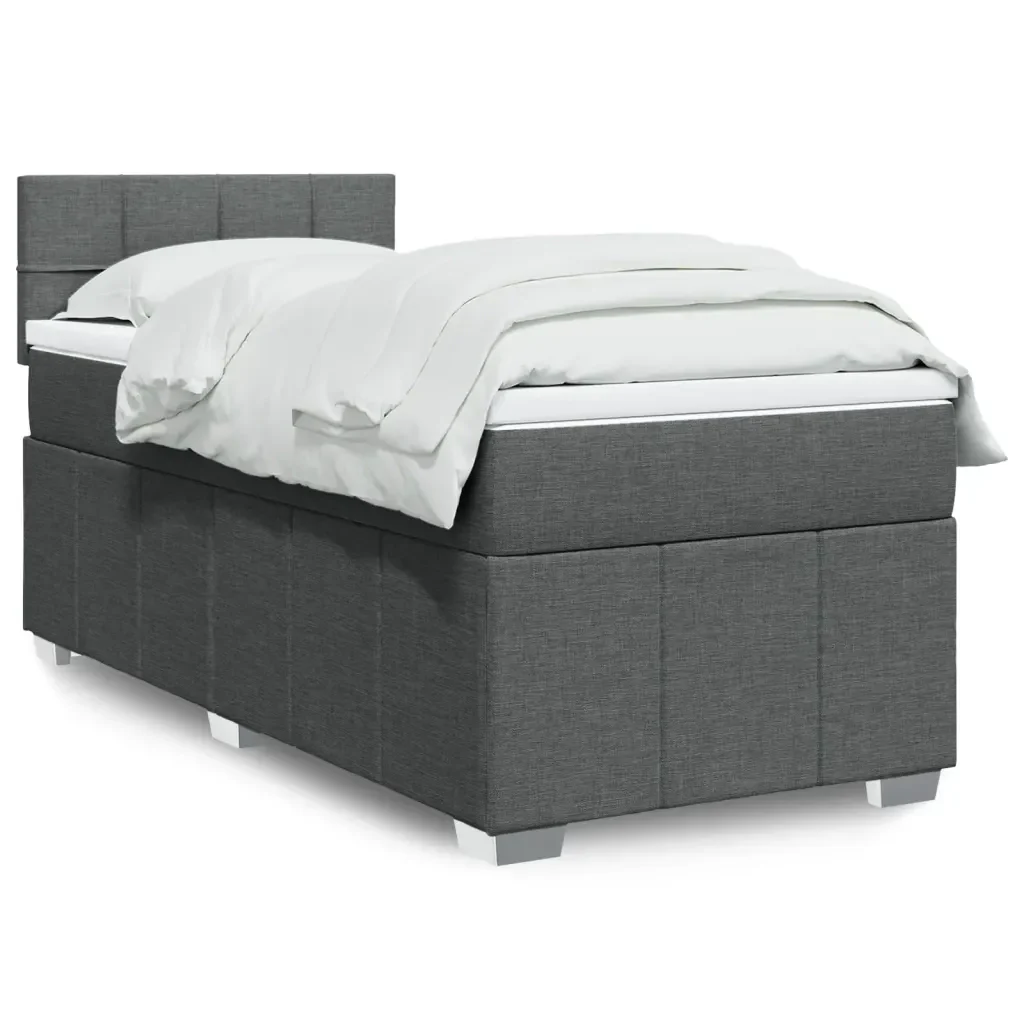 Letto singolo | Letto per adulti | Giroletto a Molle con Materasso Grigio Scuro 90x190 cm Tessuto - Image 2