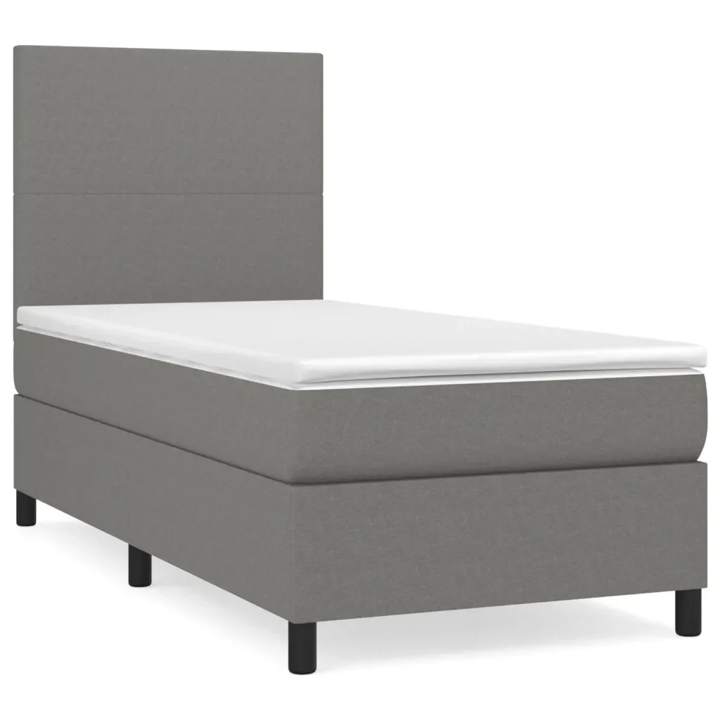 Letto singolo | Letto per adulti | Giroletto a Molle con Materasso Grigio Scuro 90x190 cm Tessuto