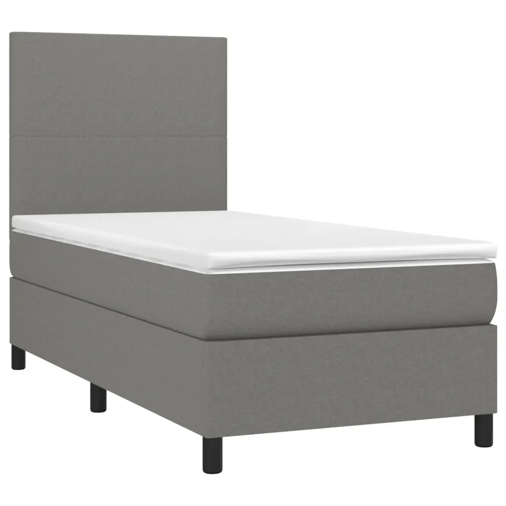 Letto singolo | Letto per adulti | Giroletto a Molle con Materasso Grigio Scuro 90x190 cm Tessuto - Image 3