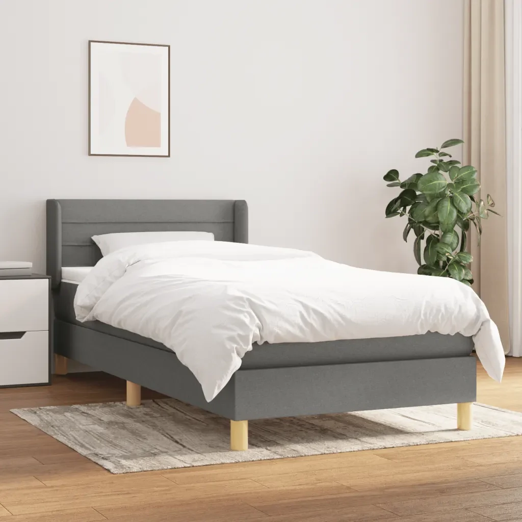 Letto singolo | Letto per adulti | Giroletto a Molle con Materasso Grigio Scuro 90x190 cm Tessuto - Image 2