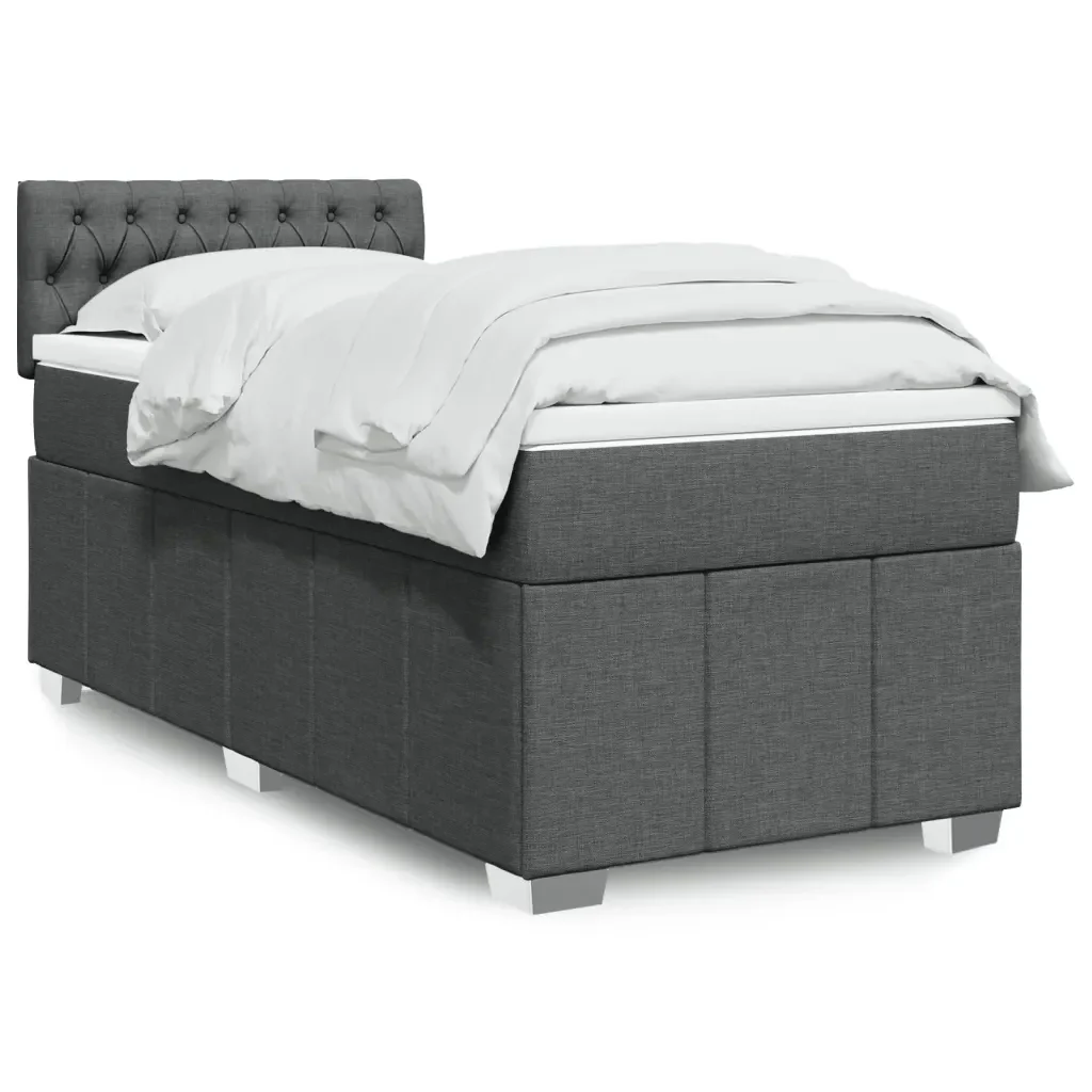 Letto singolo | Letto per adulti | Giroletto a Molle con Materasso Grigio Scuro 90x190 cm Tessuto - Image 2