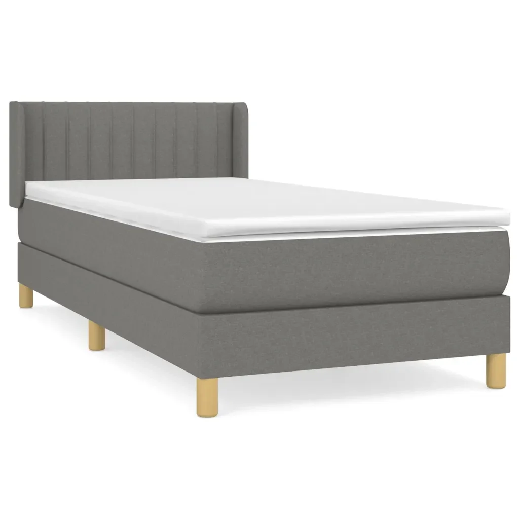Letto singolo | Letto per adulti | Giroletto a Molle con Materasso Grigio Scuro 90x190 cm Tessuto