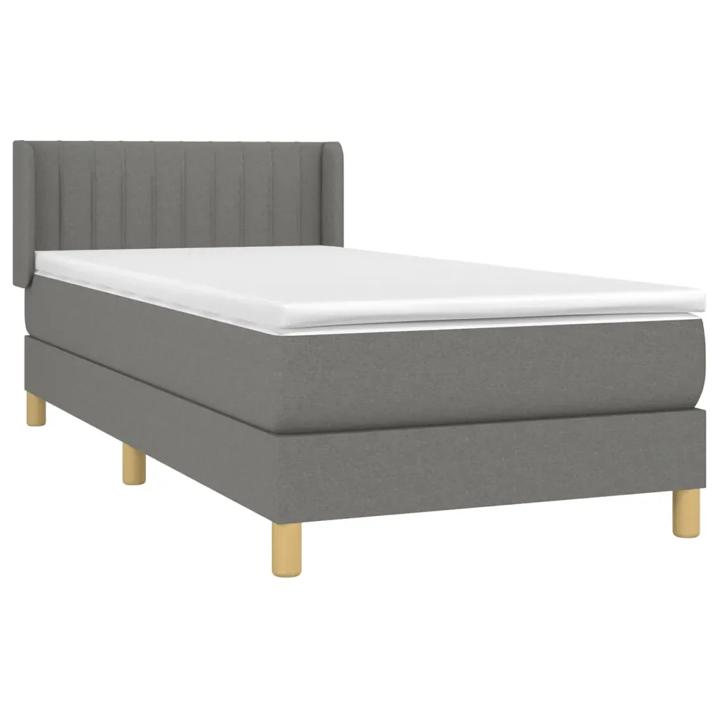 Letto singolo | Letto per adulti | Giroletto a Molle con Materasso Grigio Scuro 90x190 cm Tessuto - Image 4