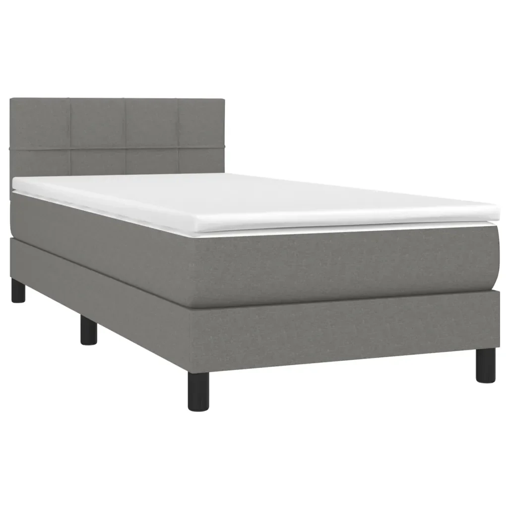 Letto singolo | Letto per adulti | Giroletto a Molle con Materasso Grigio Scuro 90x190 cm Tessuto - Image 4