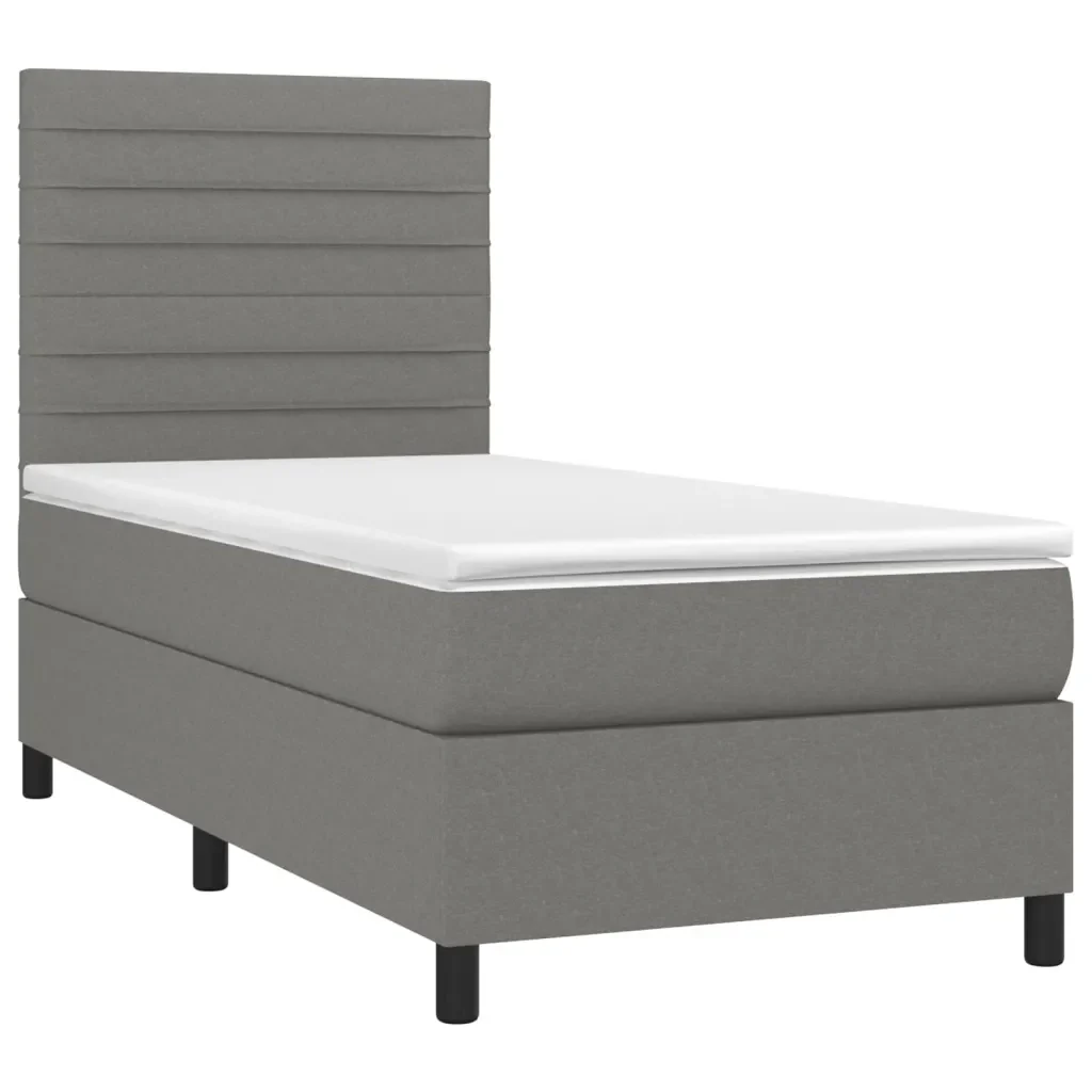 Letto singolo | Letto per adulti | Giroletto a Molle con Materasso Grigio Scuro 90x190 cm Tessuto - Image 3