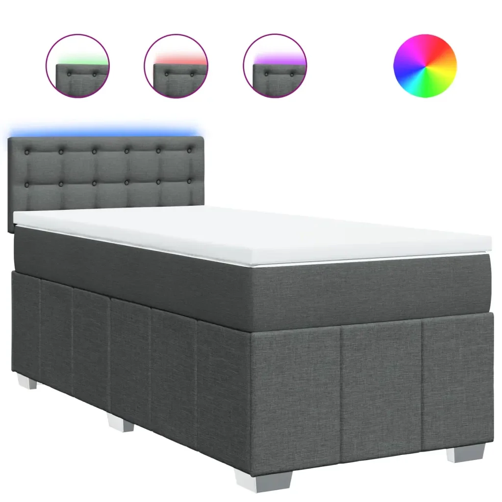 Letto singolo | Letto per adulti | Giroletto a Molle con Materasso Grigio Scuro 90x190 cm Tessuto