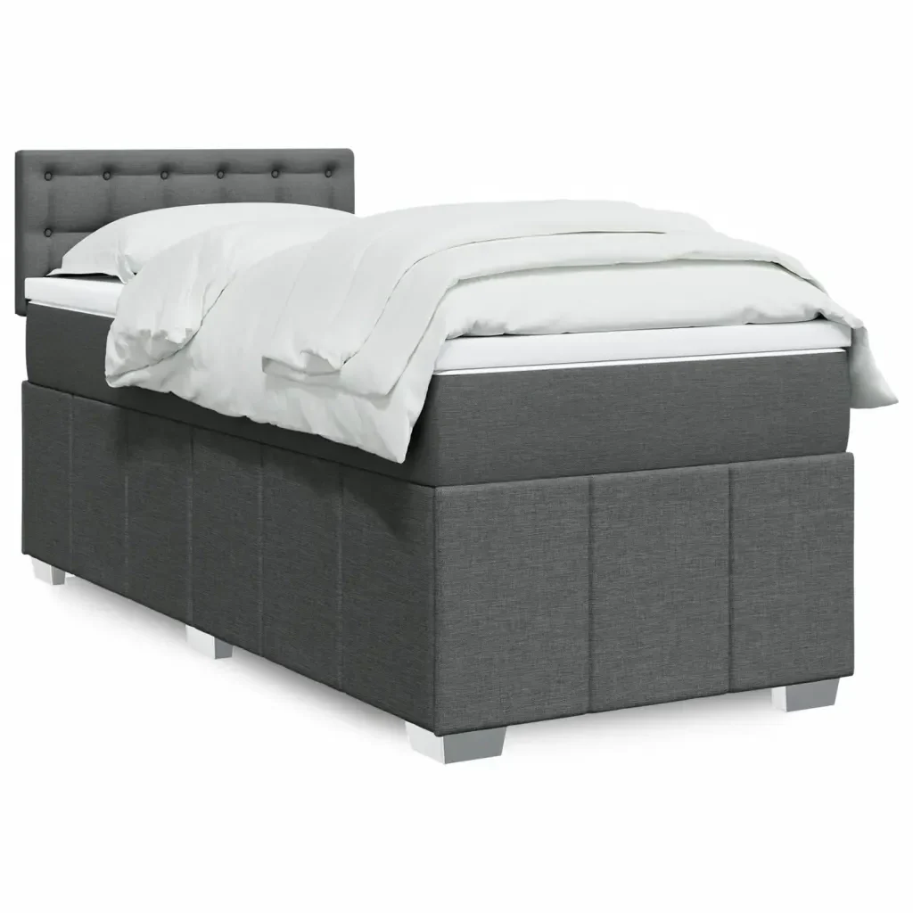 Letto singolo | Letto per adulti | Giroletto a Molle con Materasso Grigio Scuro 90x190 cm Tessuto - Image 2