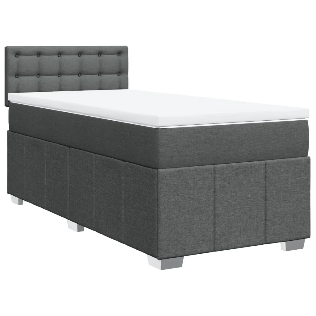 Letto singolo | Letto per adulti | Giroletto a Molle con Materasso Grigio Scuro 90x190 cm Tessuto - Image 3