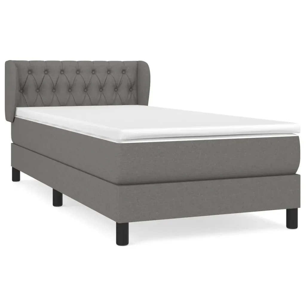 Letto singolo | Letto per adulti | Giroletto a Molle con Materasso Grigio Scuro 90x190 cm Tessuto