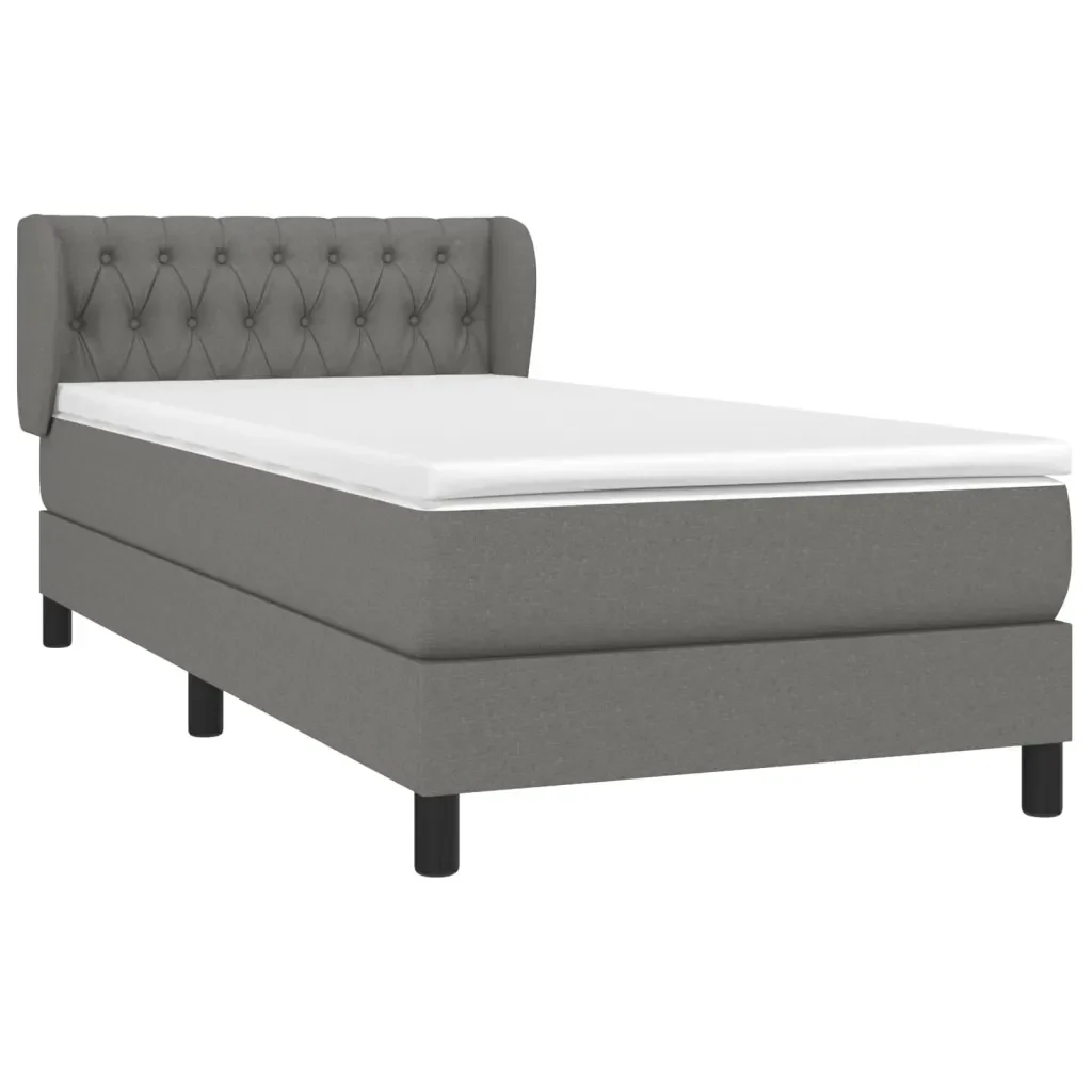 Letto singolo | Letto per adulti | Giroletto a Molle con Materasso Grigio Scuro 90x190 cm Tessuto - Image 3