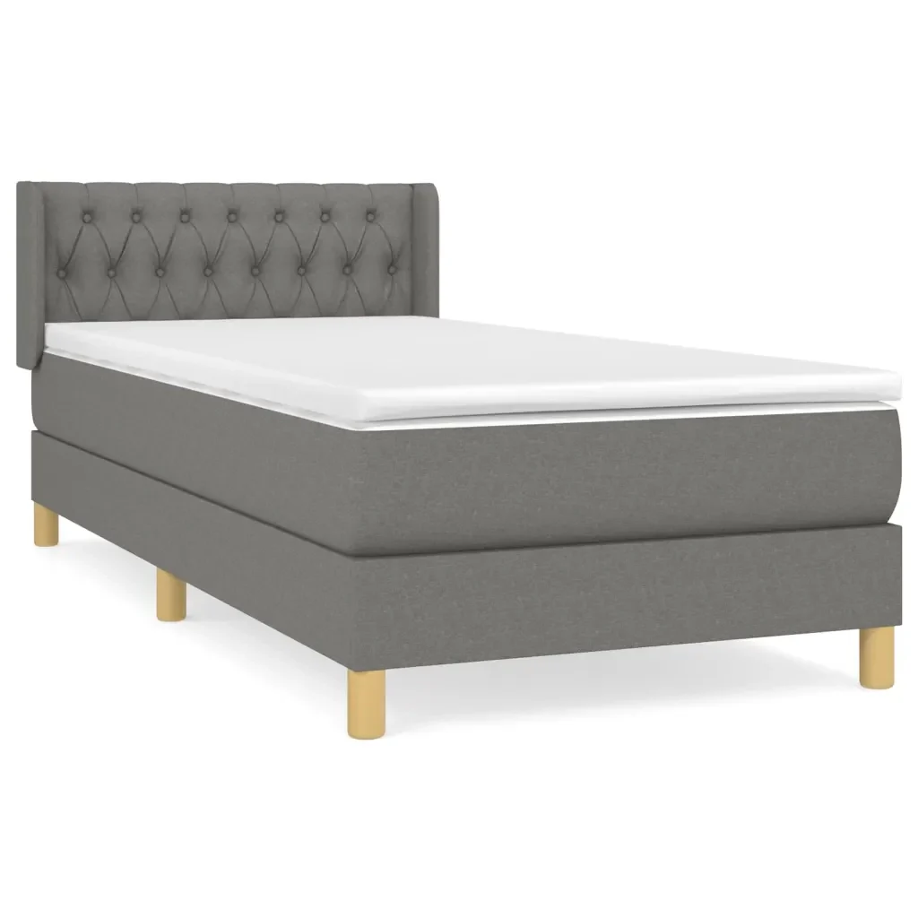 Letto singolo | Letto per adulti | Giroletto a Molle con Materasso Grigio Scuro 90x190 cm Tessuto