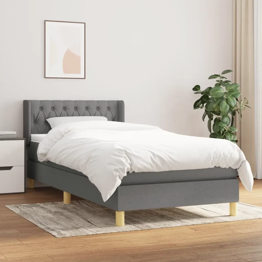 Letto singolo | Letto per adulti | Giroletto a Molle con Materasso Grigio Scuro 90x190 cm Tessuto - Image 2
