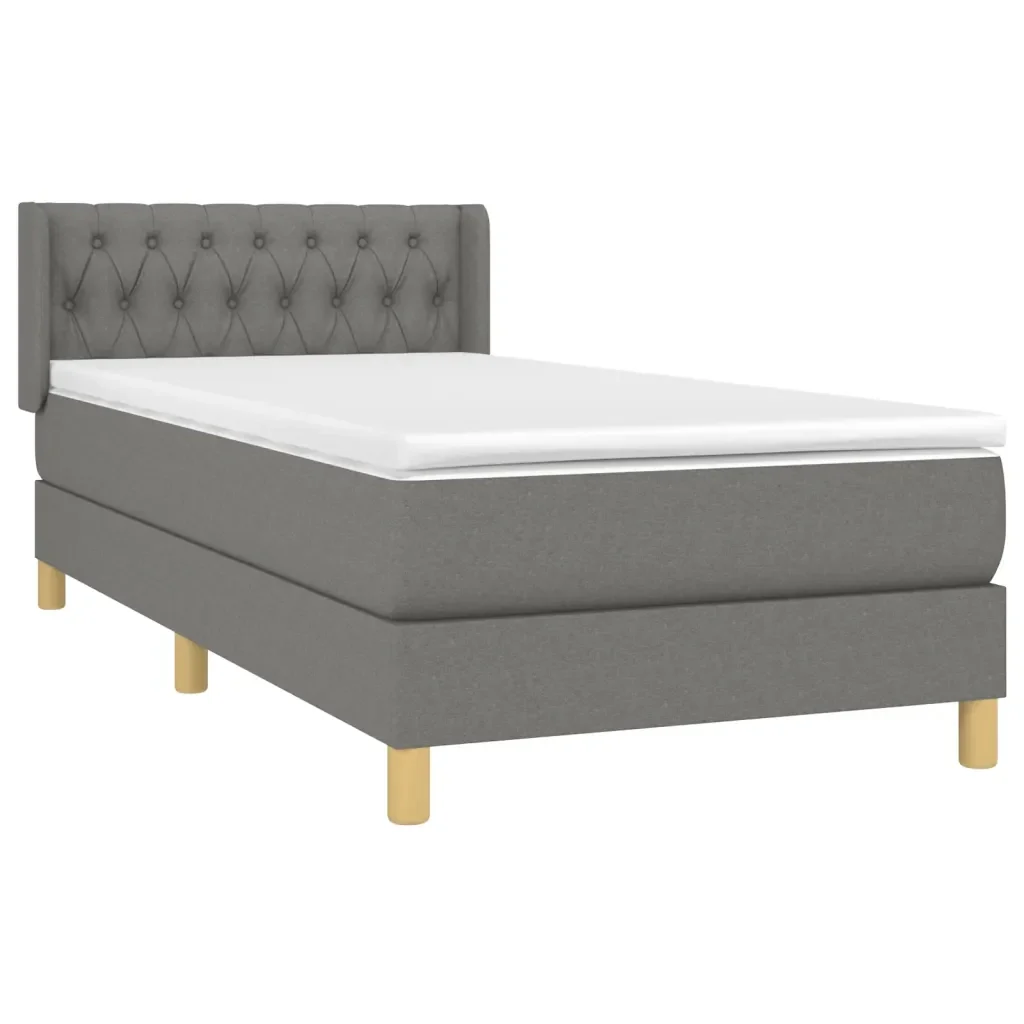 Letto singolo | Letto per adulti | Giroletto a Molle con Materasso Grigio Scuro 90x190 cm Tessuto - Image 4