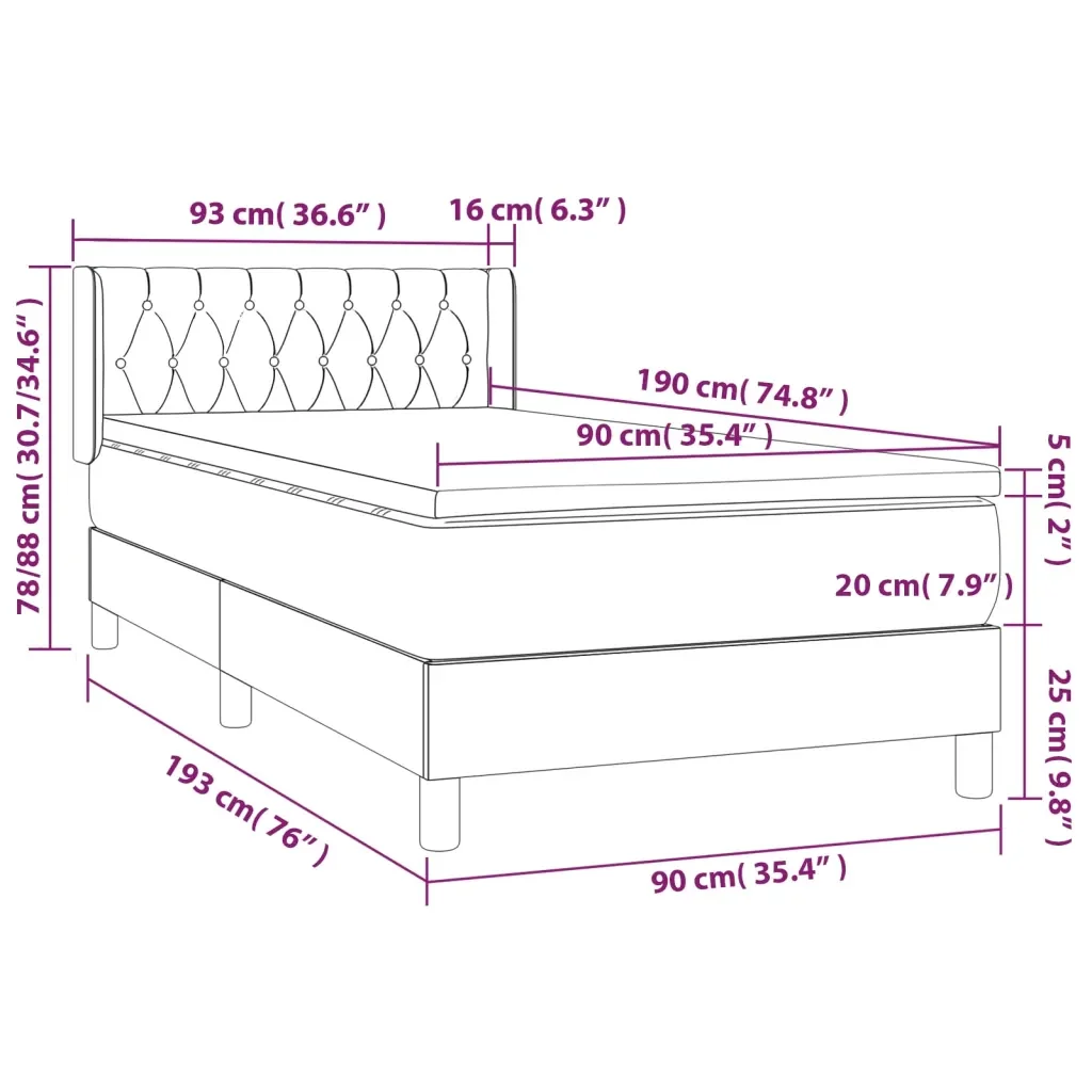 Letto singolo | Letto per adulti | Giroletto a Molle con Materasso Grigio Scuro 90x190 cm Tessuto - Image 7