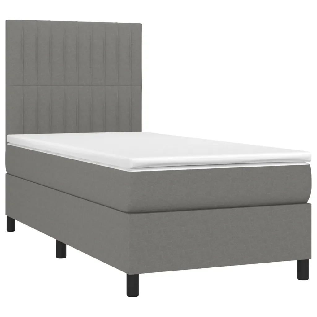 Letto singolo | Letto per adulti | Giroletto a Molle con Materasso Grigio Scuro 90x190 cm Tessuto - Image 4