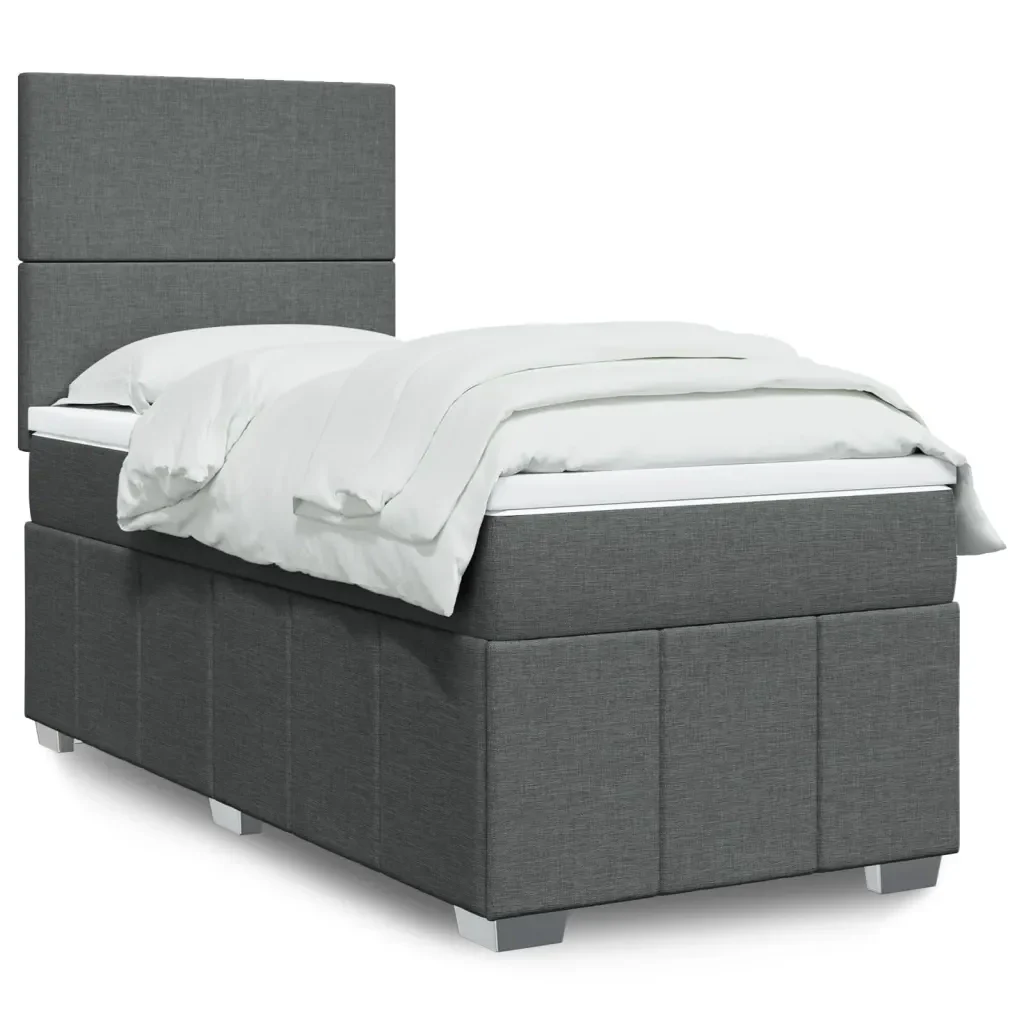 Letto singolo | Letto per adulti | Giroletto a Molle con Materasso Grigio Scuro 90x190 cm Tessuto - Image 2