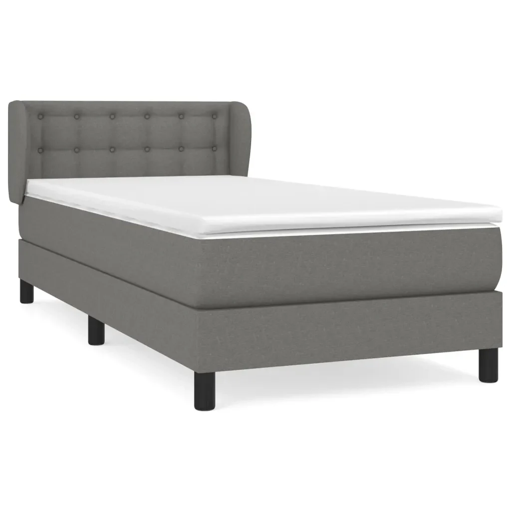 Letto singolo | Letto per adulti | Giroletto a Molle con Materasso Grigio Scuro 90x190 cm Tessuto
