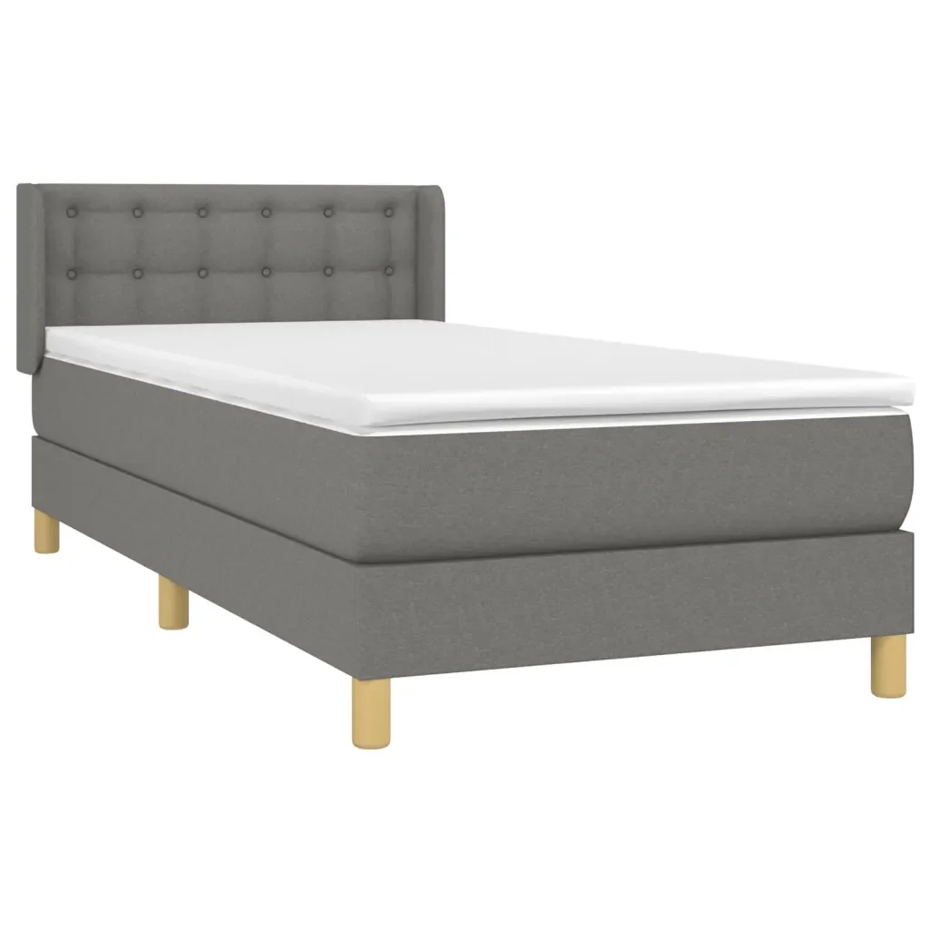 Letto singolo | Letto per adulti | Giroletto a Molle con Materasso Grigio Scuro 90x190 cm Tessuto - Image 4
