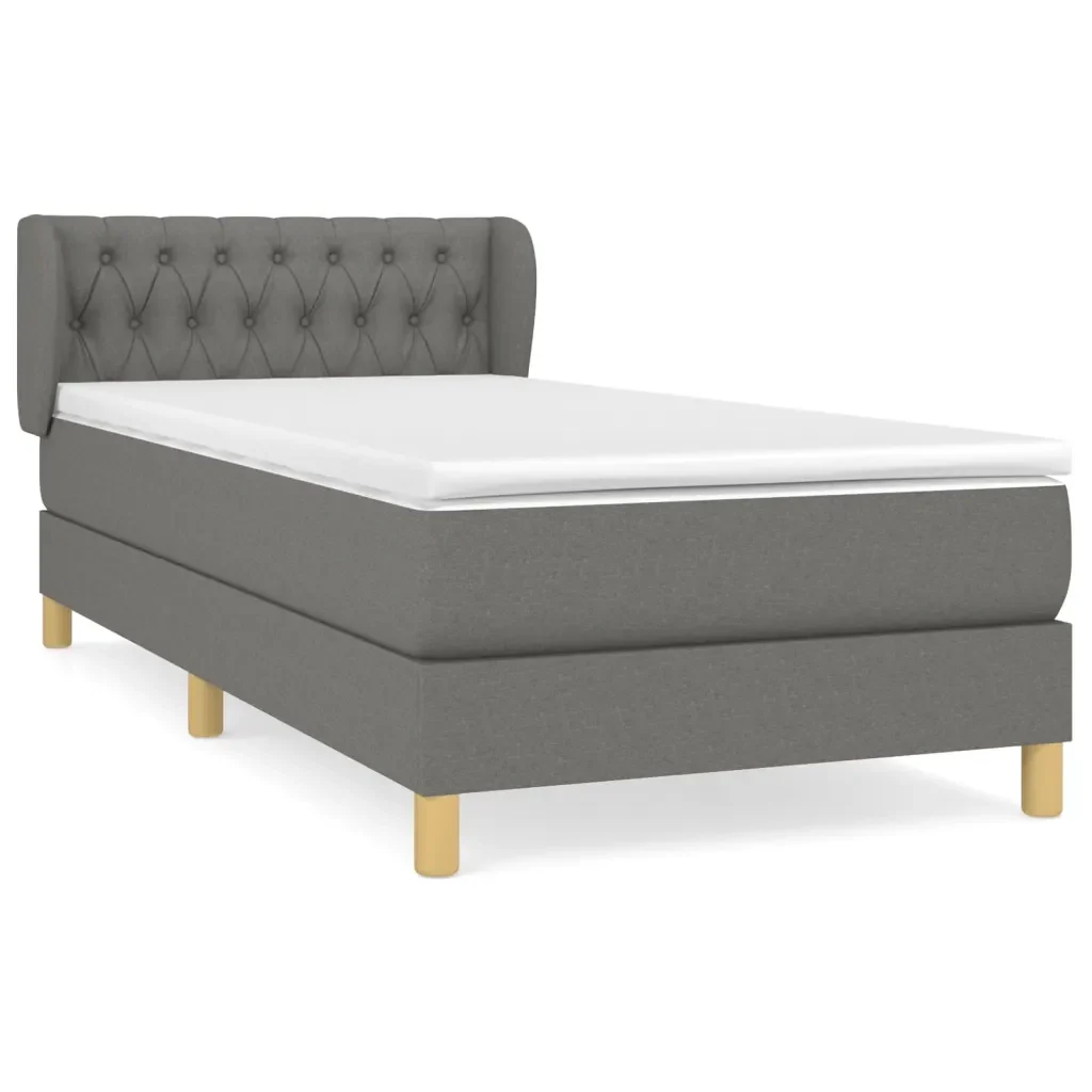 Letto singolo | Letto per adulti | Giroletto a Molle con Materasso Grigio Scuro 90x190 cm Tessuto