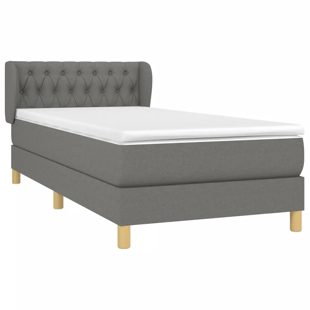 Letto singolo | Letto per adulti | Giroletto a Molle con Materasso Grigio Scuro 90x190 cm Tessuto - Image 3