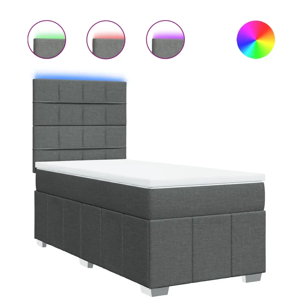 Letto singolo | Letto per adulti | Giroletto a Molle con Materasso Grigio Scuro 90x190 cm Tessuto