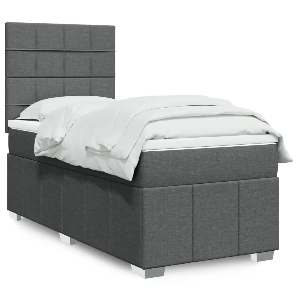 Letto singolo | Letto per adulti | Giroletto a Molle con Materasso Grigio Scuro 90x190 cm Tessuto - Image 2