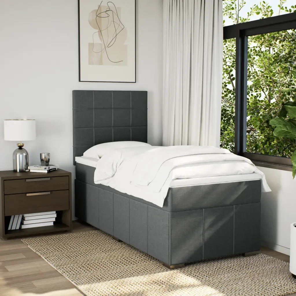 Letto singolo | Letto per adulti | Giroletto a Molle con Materasso Grigio Scuro 90x190 cm Tessuto - Image 5