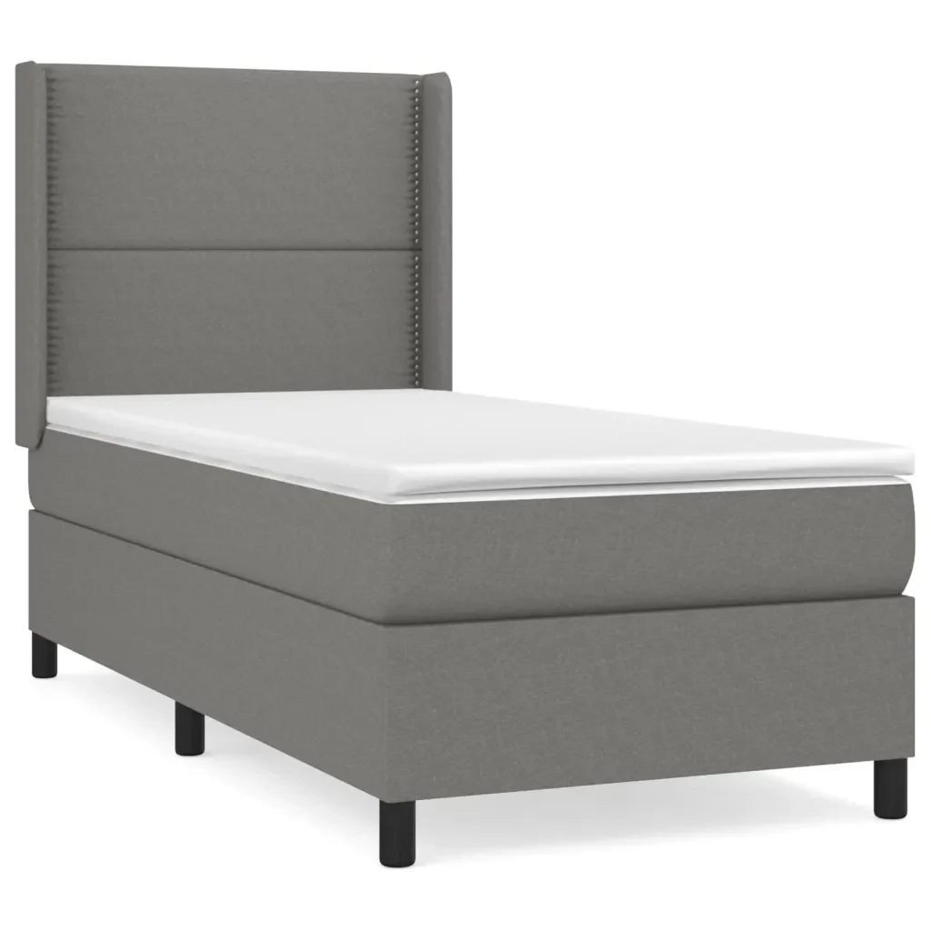 Letto singolo | Letto per adulti | Giroletto a Molle con Materasso Grigio Scuro 90x190 cm Tessuto