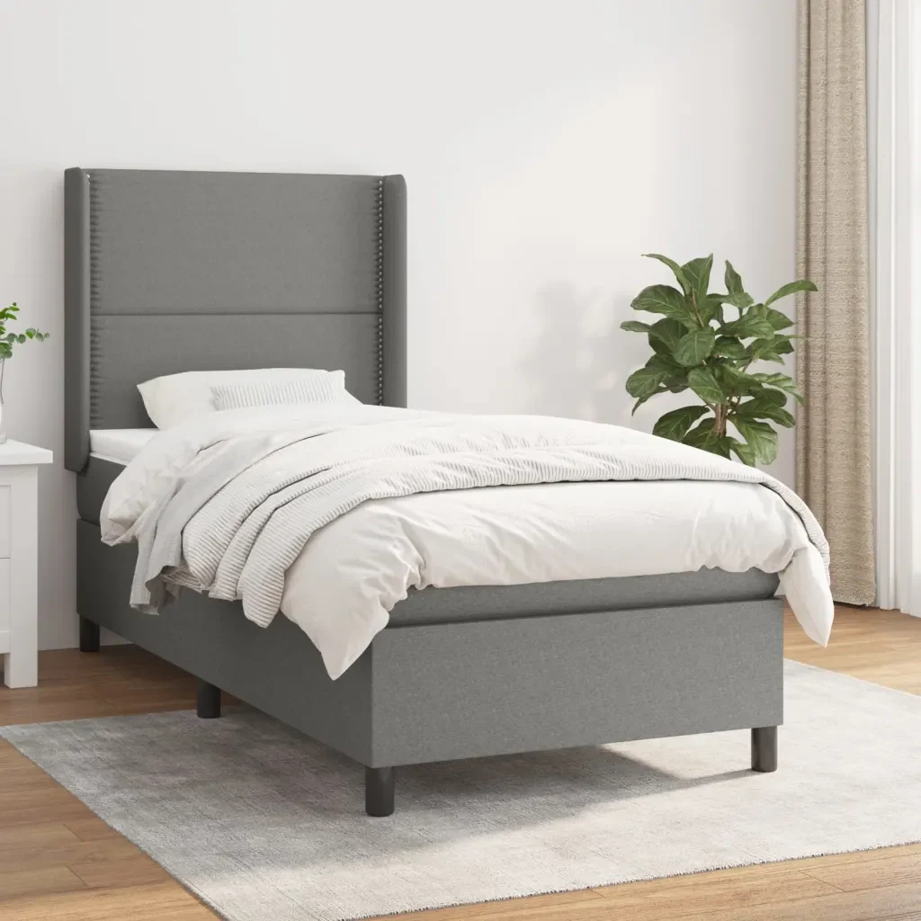 Letto singolo | Letto per adulti | Giroletto a Molle con Materasso Grigio Scuro 90x190 cm Tessuto - Image 2
