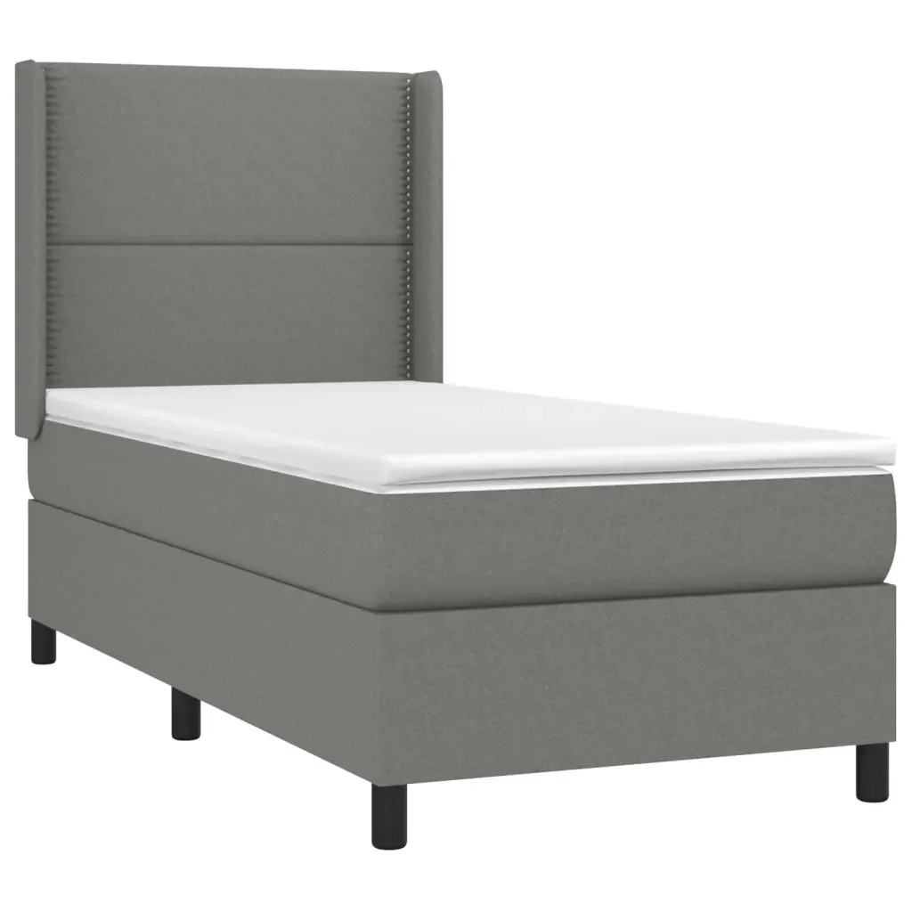 Letto singolo | Letto per adulti | Giroletto a Molle con Materasso Grigio Scuro 90x190 cm Tessuto - Image 3