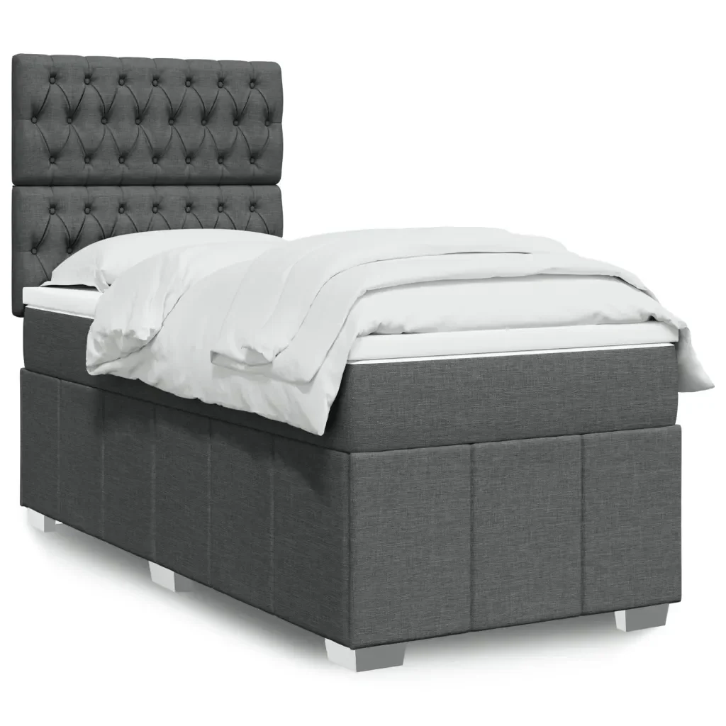 Letto singolo | Letto per adulti | Giroletto a Molle con Materasso Grigio Scuro 90x190 cm Tessuto - Image 2