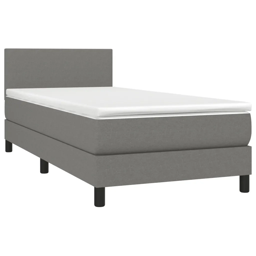 Letto singolo | Letto per adulti | Giroletto a Molle con Materasso Grigio Scuro 90x190 cm Tessuto - Image 4