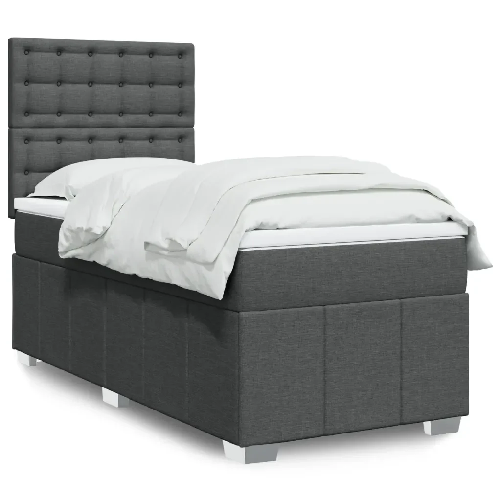 Letto singolo | Letto per adulti | Giroletto a Molle con Materasso Grigio Scuro 90x190 cm Tessuto - Image 2