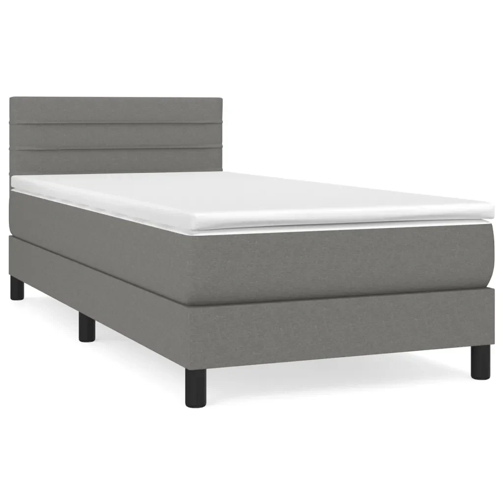 Letto singolo | Letto per adulti | Giroletto a Molle con Materasso Grigio Scuro 90x190 cm Tessuto