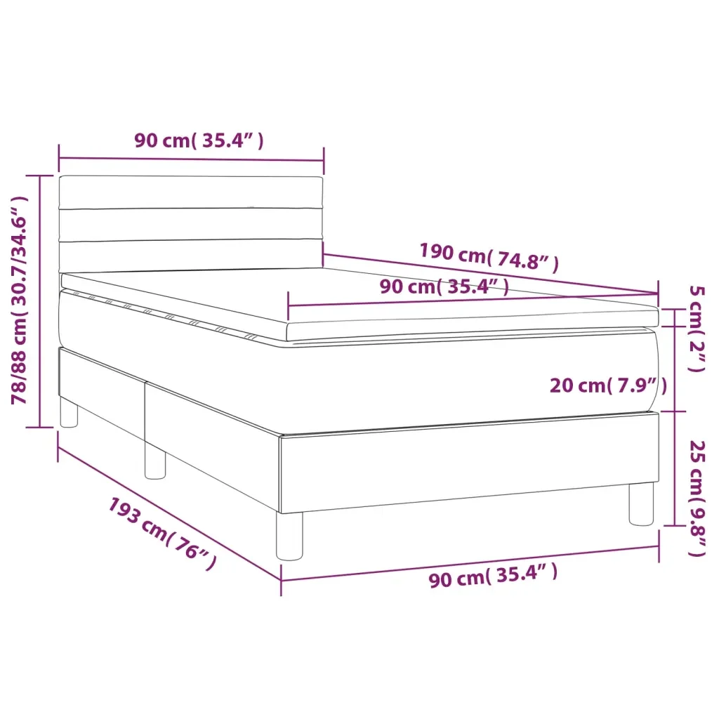 Letto singolo | Letto per adulti | Giroletto a Molle con Materasso Grigio Scuro 90x190 cm Tessuto - Image 7