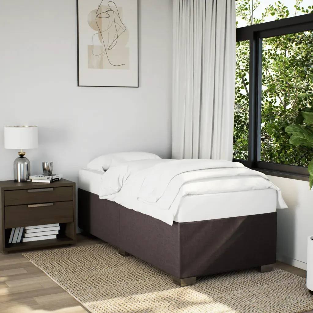 Letto singolo | Letto per adulti | Giroletto a Molle con Materasso Marrone Scuro 80x200 cm Tessuto - Image 4