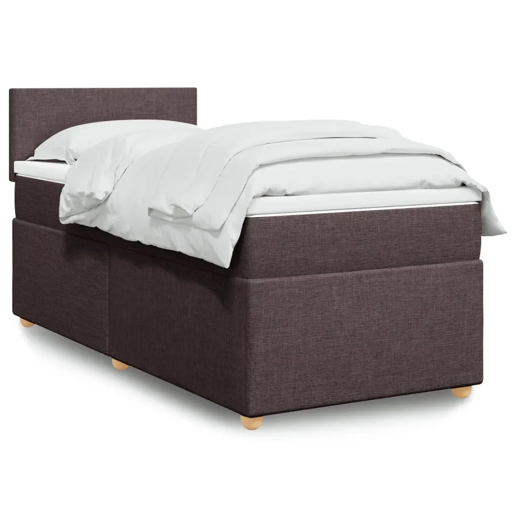 Letto singolo | Letto per adulti | Giroletto a Molle con Materasso Marrone Scuro 80x200 cm Tessuto - Image 2