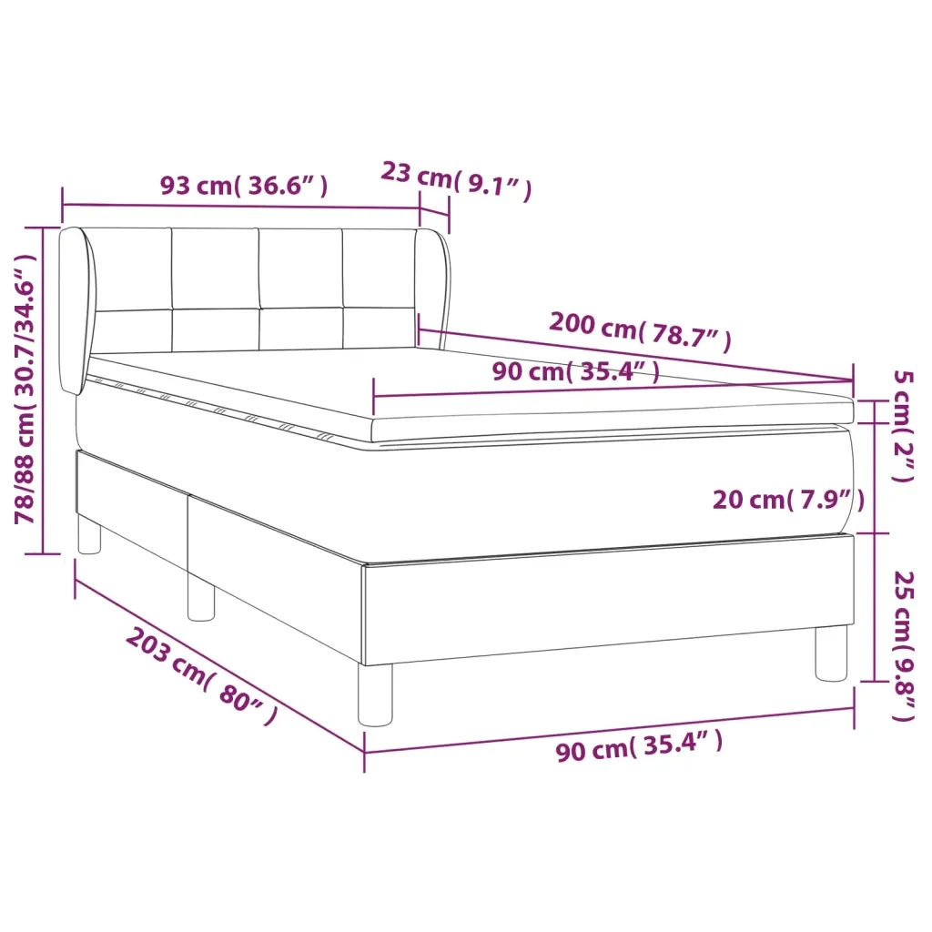 Letto singolo | Letto per adulti | Giroletto a Molle con Materasso Marrone Scuro 90x200 cm Tessuto - Image 7