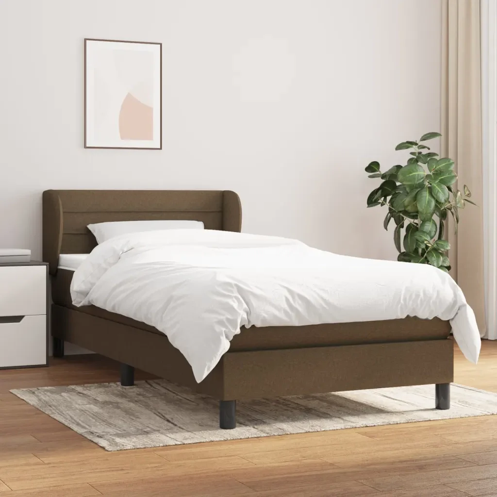 Letto singolo | Letto per adulti | Giroletto a Molle con Materasso Marrone Scuro 90x200 cm Tessuto - Image 2
