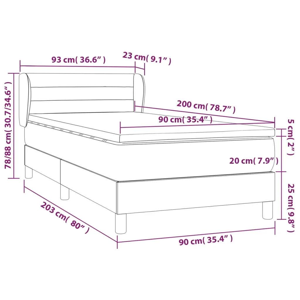 Letto singolo | Letto per adulti | Giroletto a Molle con Materasso Marrone Scuro 90x200 cm Tessuto - Image 7