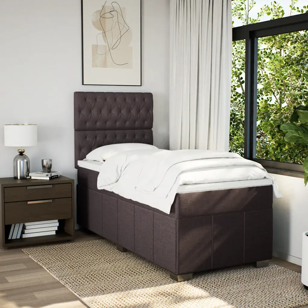 Letto singolo | Letto per adulti | Giroletto a Molle con Materasso Marrone Scuro 90x200 cm Tessuto - Image 4
